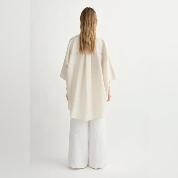 Posse linen shirt Beige Button-Down minimal oversized sophisticated one size - Picture 3 of 16